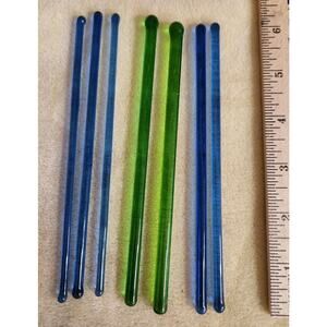 Seven Vintage Cobalt & Green Glass Stirrers Swizzles Barware